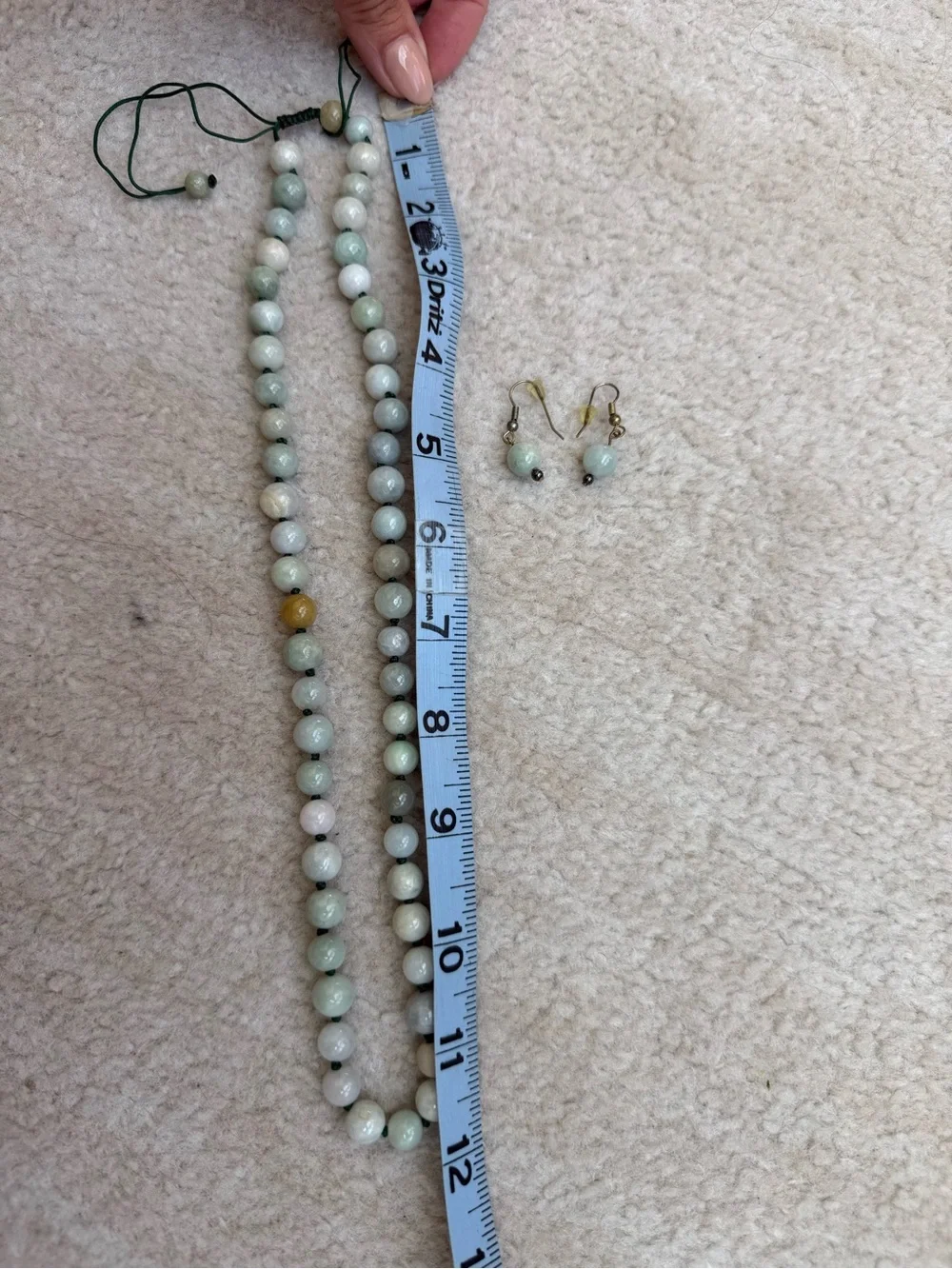 Jade Necklace & Matching Earrings Set from Okinawa, Japan
